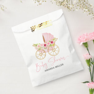 Sacolinha Pink floral Baby Stroller, Tipografia do Chá de fr