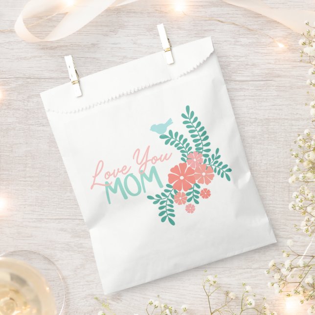 Sacolinha Pink flowers and blue birds love you mom text (Cortado)