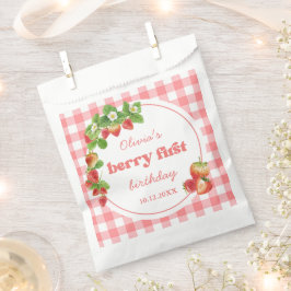 Sacolinha Pink Gingham Strawberry Aniversário
