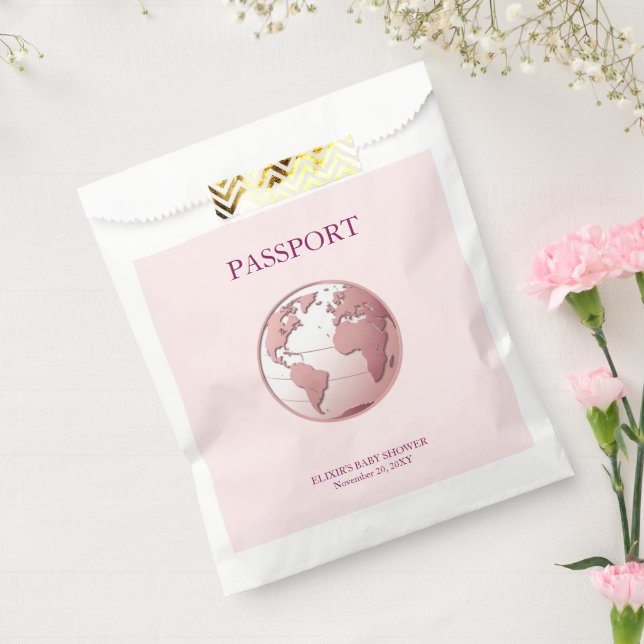 Sacolinha Pink Globe Passport Travel Baby Shower (Selado)