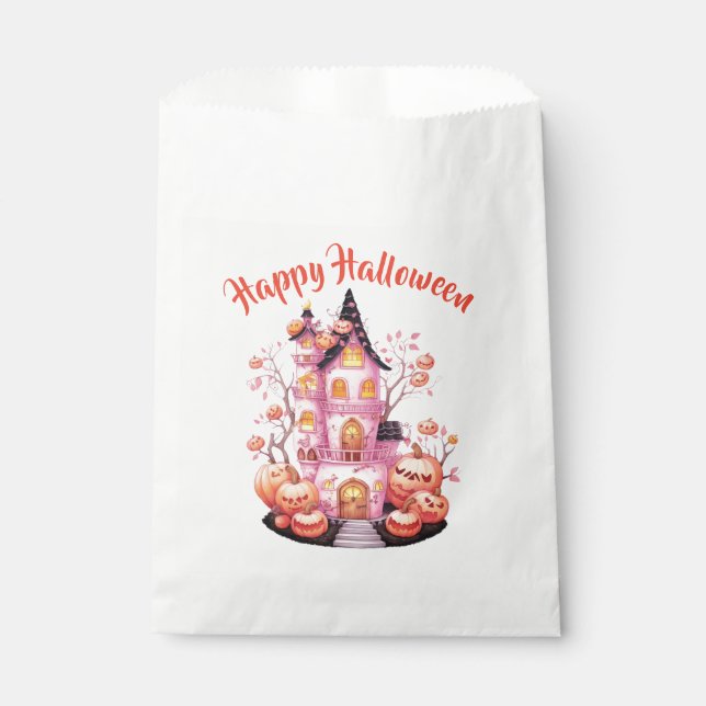 Sacolinha Pink Halloween Haunted Castle Favor Bag (Frente)