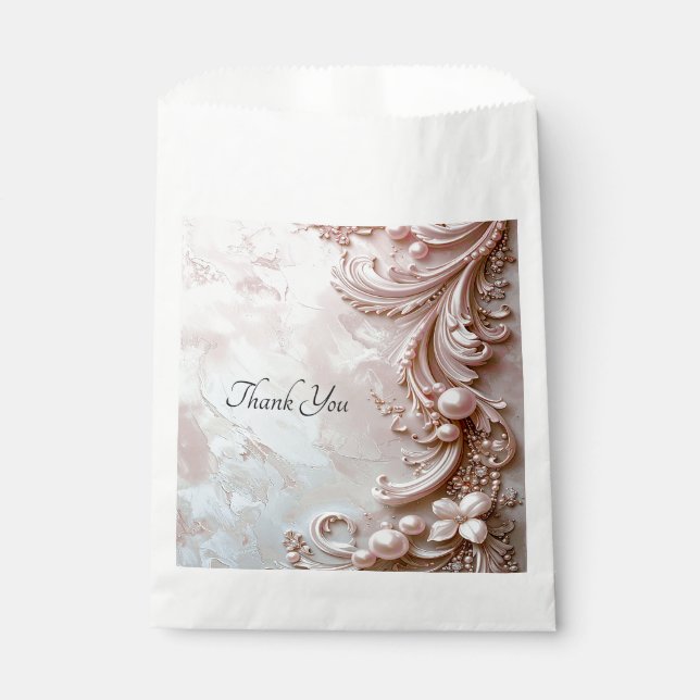 Sacolinha Pink Ornate Pearl and Floral Favor Bag (Frente)