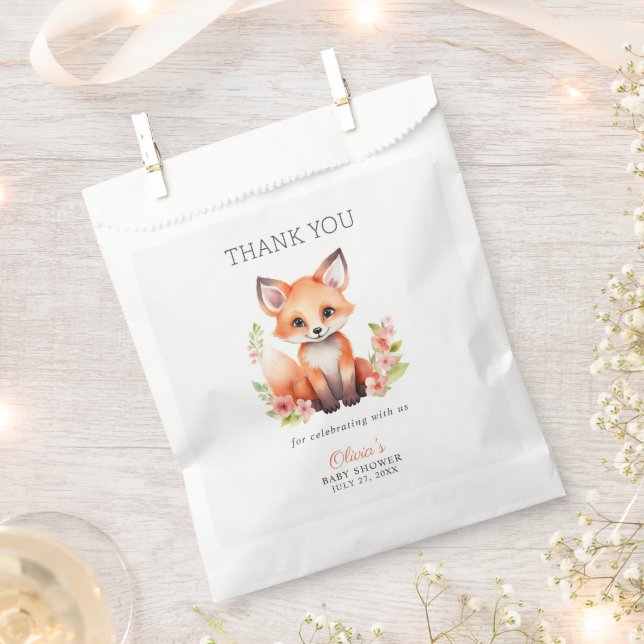 Sacolinha Pink Peach Woodland Fox Baby Shower Favor Bag (Cortado)