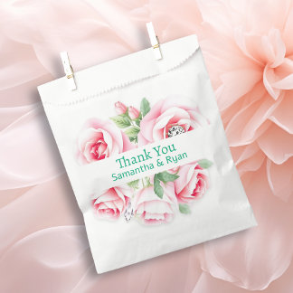 Sacolinha Pink Roses & Green Foliage Wedding Thank You