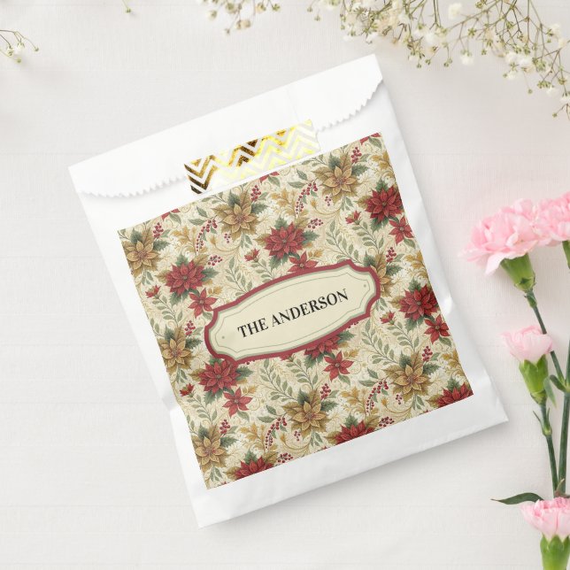 Sacolinha Poinsettia Floral Vermelho e Dourado Clássico Vint (Selado)