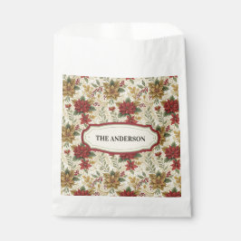 Sacolinha Poinsettia Floral Vermelho e Dourado Clássico Vint