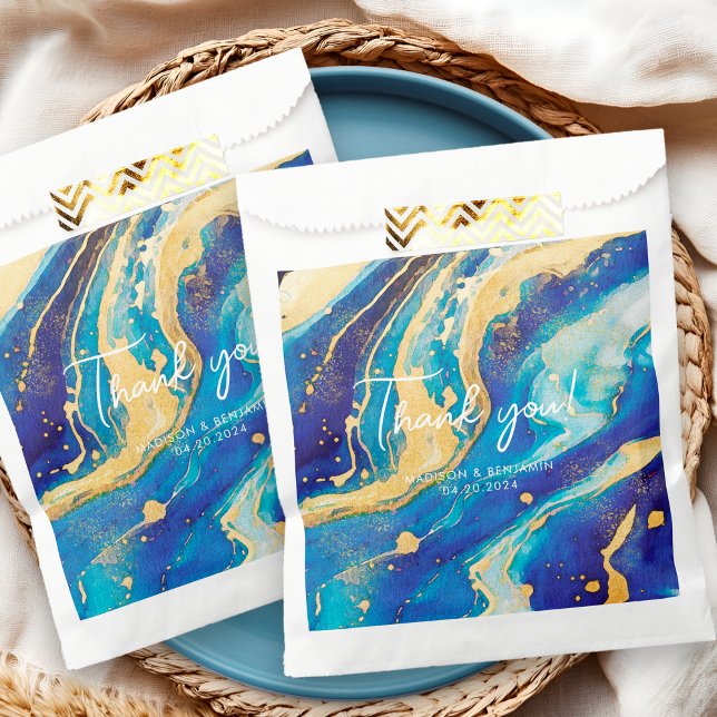 Sacolinha Presente de Agradecimento Azul Dourado Abstrato El (Criador carregado)