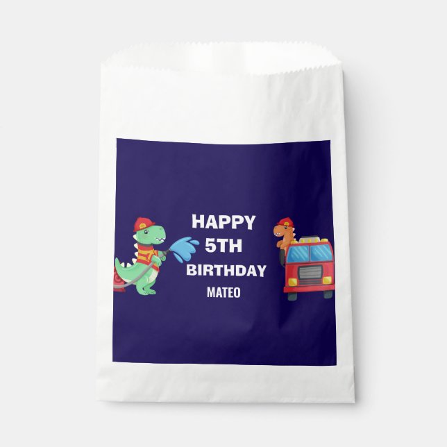 Sacolinha Presente de aniversário infantil bombeiro dino F (Frente)