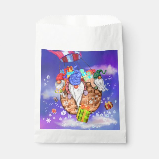 Sacolinha Presente de Natal Favor Bag Gnomos Voando Dá Prese (Frente)