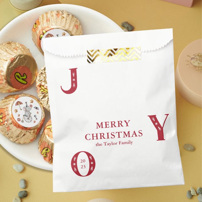 Sacolinha Presente Simples de Festa de Férias de Natal Verme (Simple Red Christmas JOY Holiday Party Gift Favor Bag)