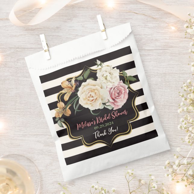 Sacolinha Preto, marfim, Dourado Buquê Floral (Cortado)