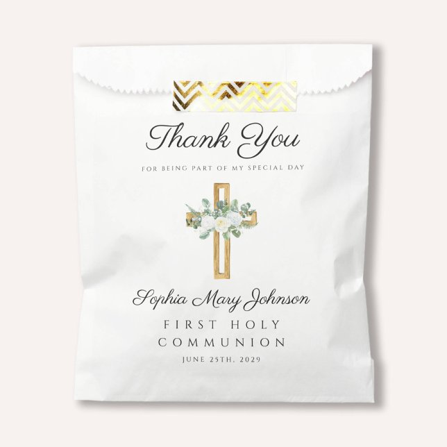 Sacolinha Primeira Comunhão do Floral Branco Elegante (Elegant White Floral First Communion Favor Bag)