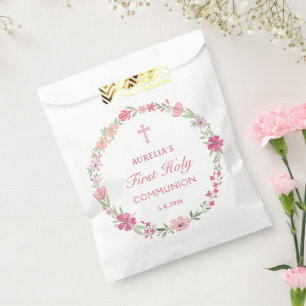 Sacolinha Primeira Comunhão Floral Cor-de-Rosa