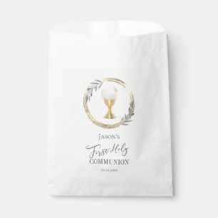 Sacolinha Primeira Comunhão Sagrada Folha de ouro azul e f
