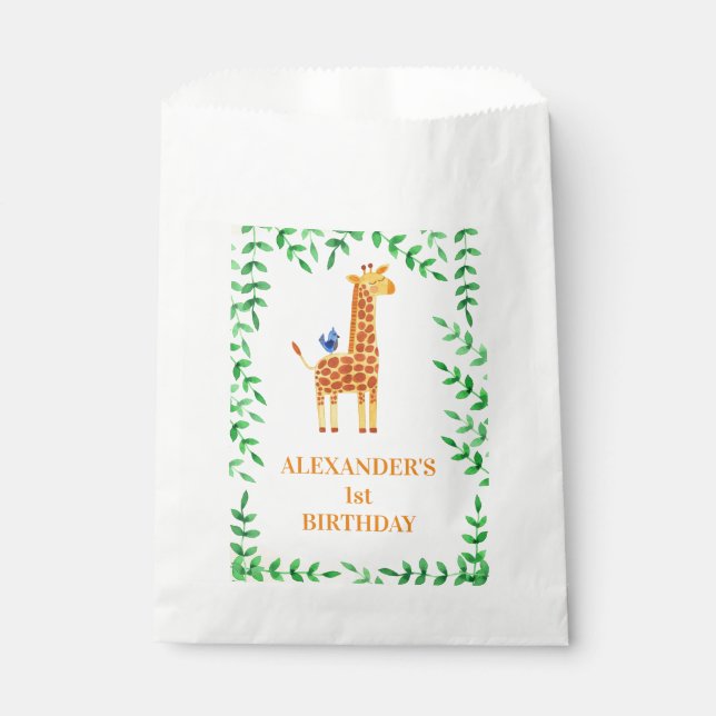 Sacolinha primeiro aniversario Cute Girafa & Bird WhimsParty (Frente)