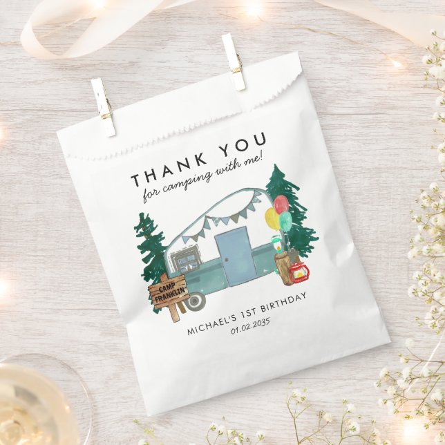 Sacolinha Primeiro aniversario de Camper Van Trees Feliz e B (Cortado)