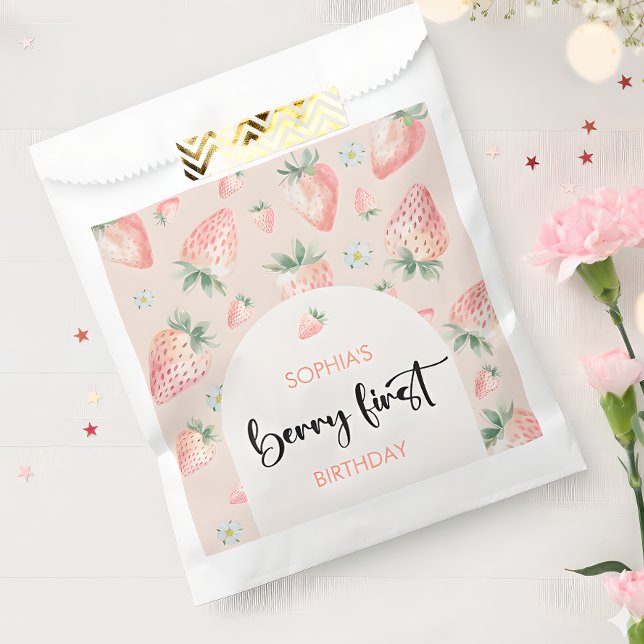 Sacolinha Primeiro aniversário de criança de morango (Criador carregado)