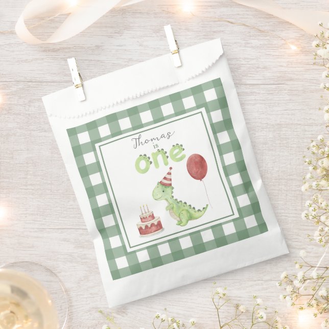 Sacolinha Primeiro aniversario de Dinossauro de Aquarela (Cortado)