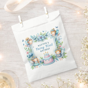 Sacolinha Primeiro Aniversário de Fada Floral em Pastel Azul