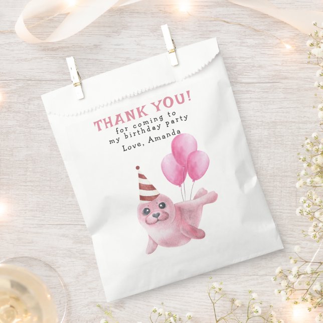 Sacolinha Primeiro aniversario de focas rosa sob o mar Obrig (Cortado)