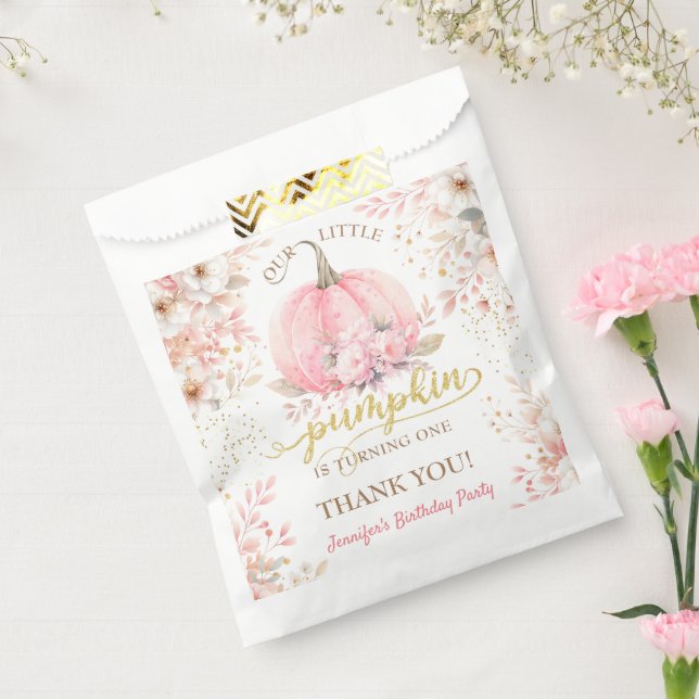 Sacolinha Primeiro aniversario de Garota Dourada Floral Rosa (Selado)