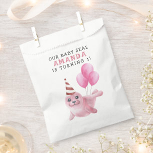 Sacolinha Primeiro aniversario De Selo Rosa Sob O Mar