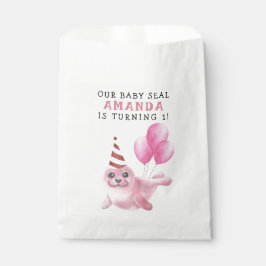 Sacolinha Primeiro aniversario De Selo Rosa Sob O Mar