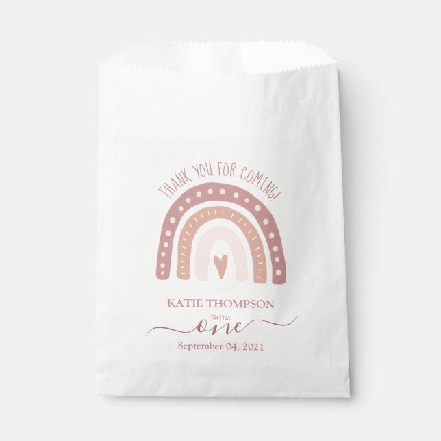 Sacolinha Primeiro Aniversário do Arco-Íris Cor-de-Rosa Mode (Frente)