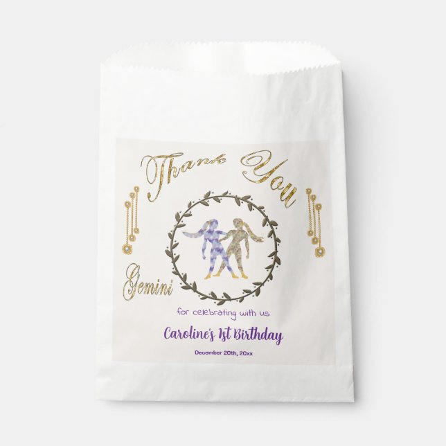 Sacolinha primeiro aniversario Gemini Dourado e Pearls Obrig (Frente)