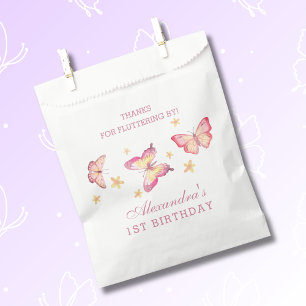 Sacolinha Primeiro aniversario Rosa Butterfly - Obrigado