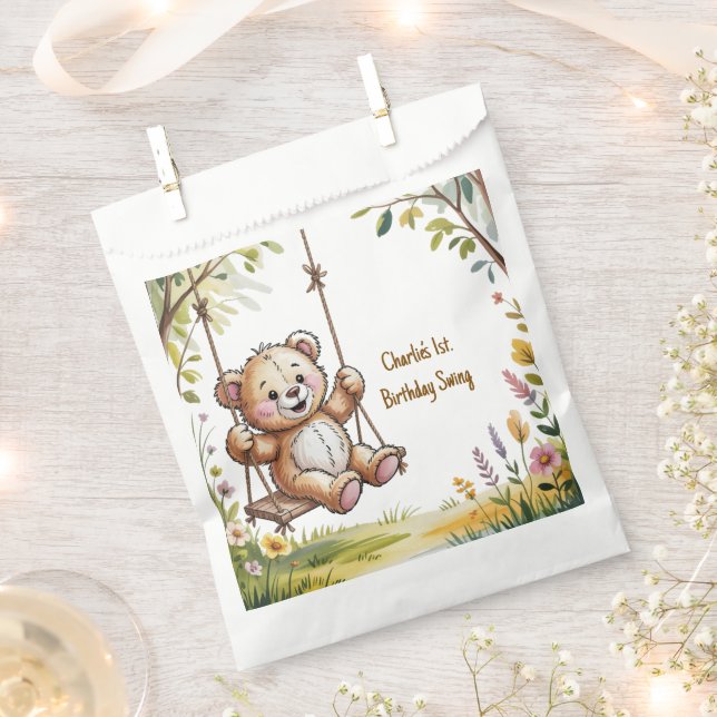 Sacolinha Primeiro Partido Swing de Aniversário do ursinho (Cortado)