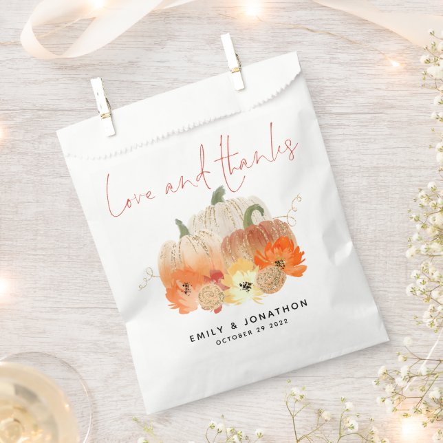 Sacolinha Pumpkins Florals Glitter Weding Love and Obrigados (Cortado)