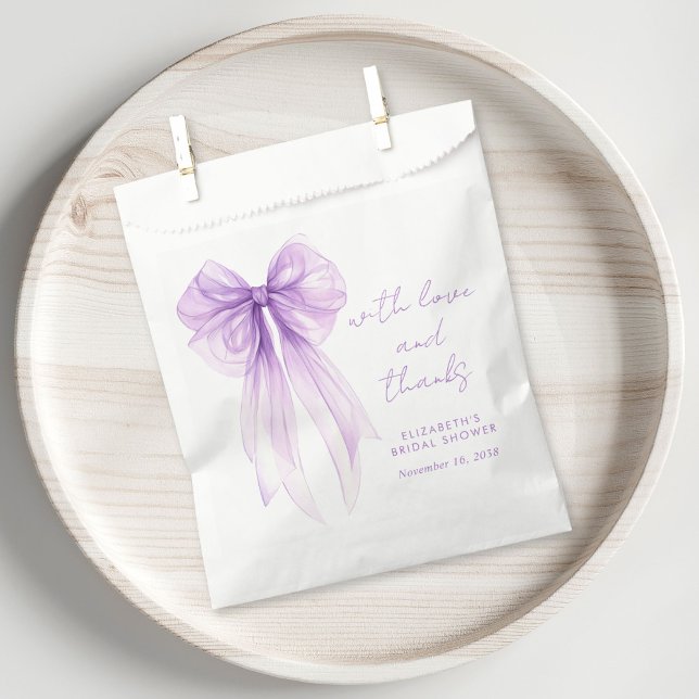 Sacolinha Purple Bow Watercolor Bridal Shower Thank You (Purple Bow Watercolor Bridal Shower Thank You Favor Bag)