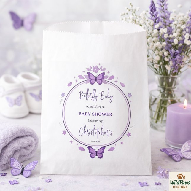 Sacolinha Purple Butterfly Baby Girl Baby Shower  (Purple Butterfly Baby Girl Baby Shower Favor Bag
)