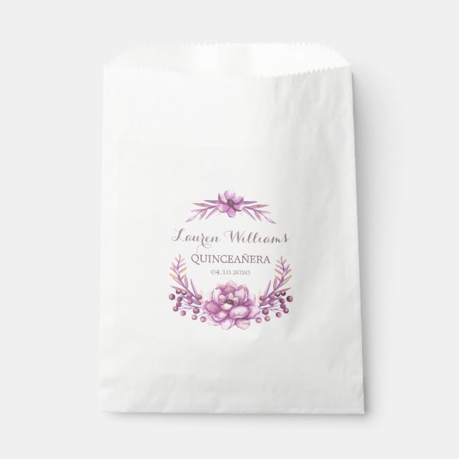 Sacolinha Purple Floral Wreath Quinceanera Favor Bolsas (Frente)