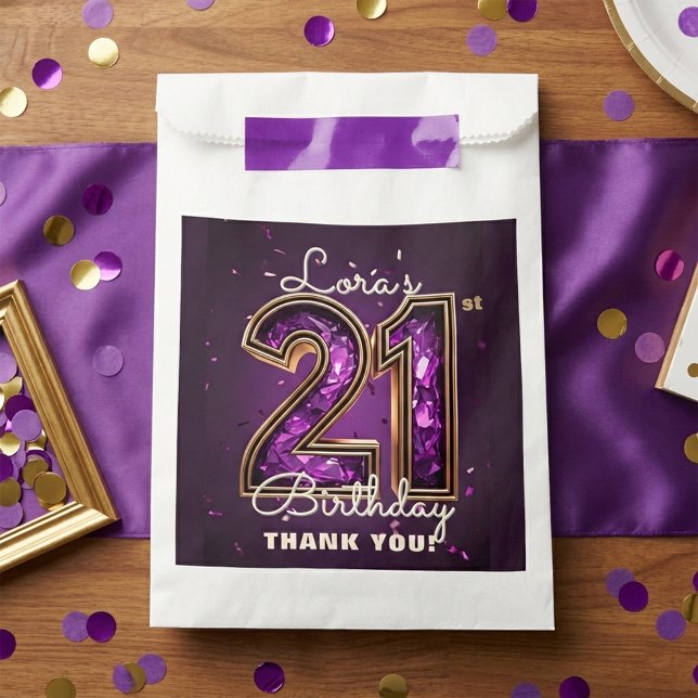 Sacolinha Purple Gold Amethyst Glam 21st Birthday Party (Criador carregado)