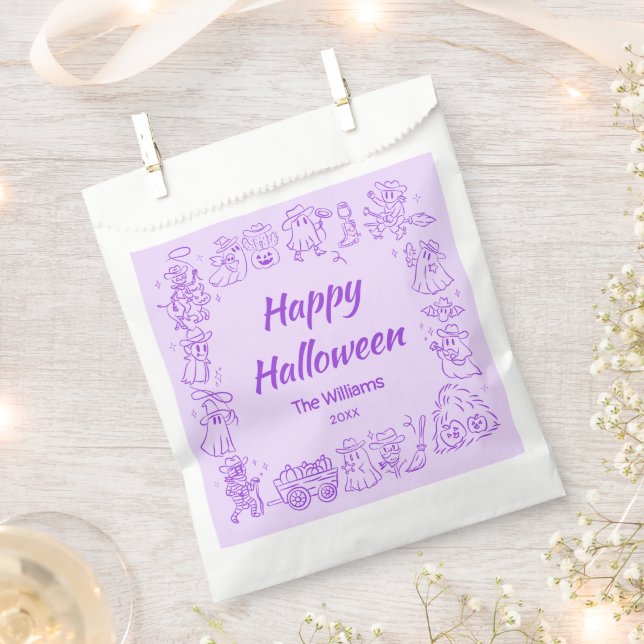 Sacolinha Purple Quirky Halloween Desenhou Doodles De Mão Ro (Cortado)