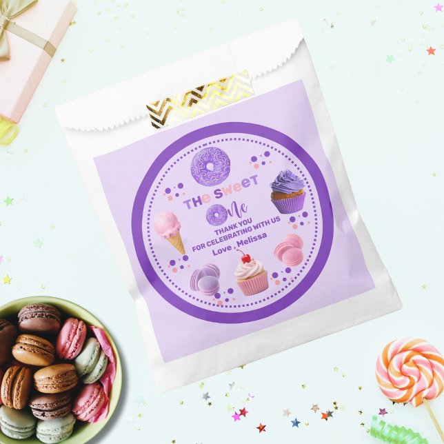 Sacolinha Púrpura Cor-de-rosa-branca Doce Primeiro Aniversár (Criador carregado)