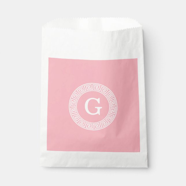 Sacolinha Quadro-chave grego branco cor-de-rosa com imagem i (Frente)