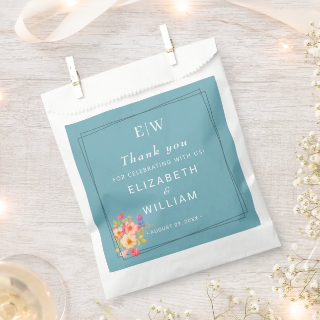 Sacolinha Quadro com Rosas, estilo de casamento em azul retr (Cortado)