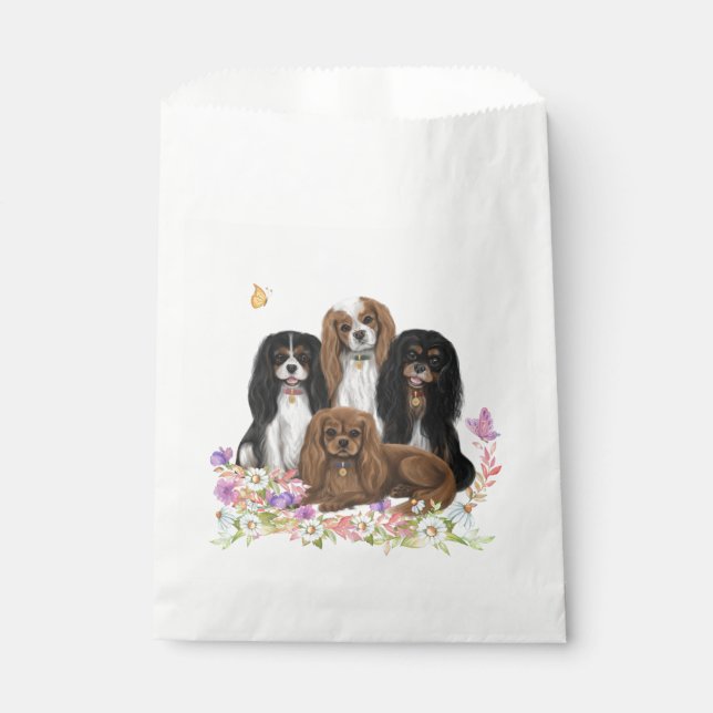 Sacolinha Quatro Cavaleiros Rei Charles Spaniels em Flores (Frente)