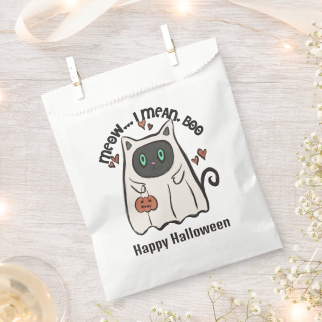 Sacolinha Quero Dizer Boo Cat Ghost Feliz Halloween (Cortado)