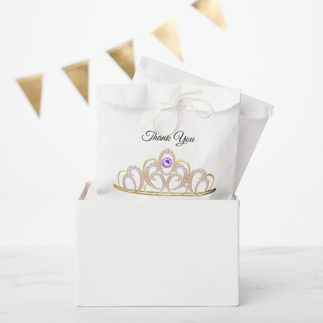 Sacolinha Quinceañera Dourada Ametist Tiara Favor Bag (Festa)