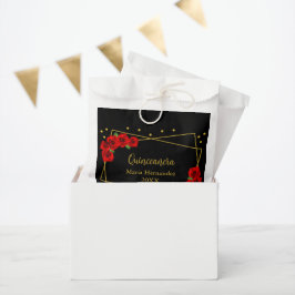 Sacolinha Quinceañera rosa vermelha Preta e Dourada