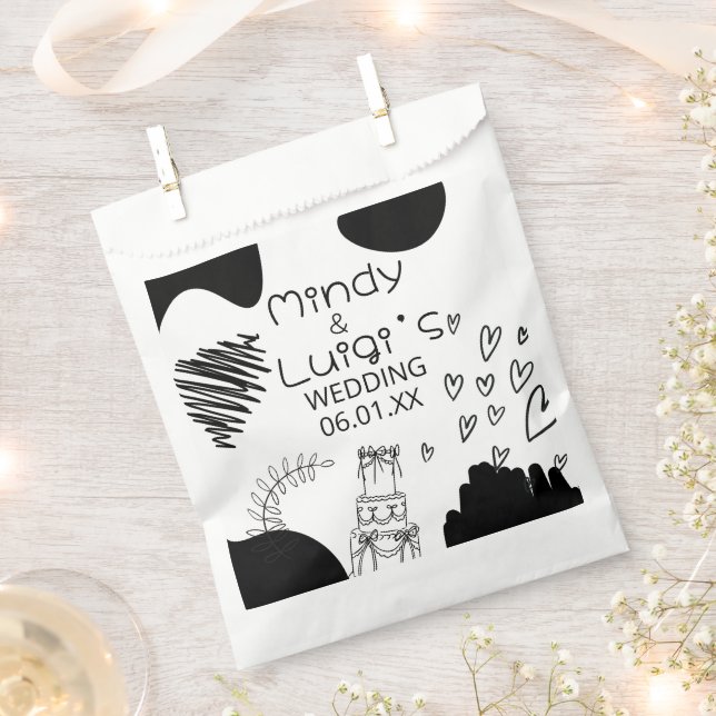 Sacolinha Quirky Doodle Shapes Script Wedding (Cortado)
