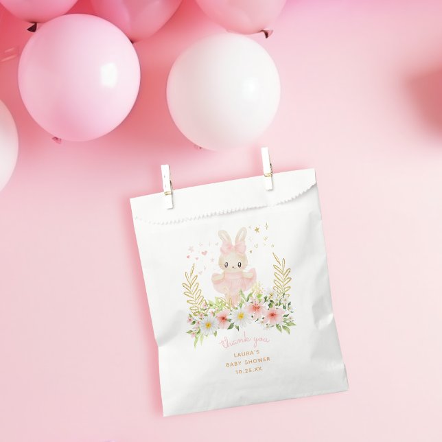 Sacolinha Rabbit Ballerina Bunny Girl Chá de fraldas Obrigad (Watercolor Ballerina Rabbit Baby Shower Thank Your Favor Bag)