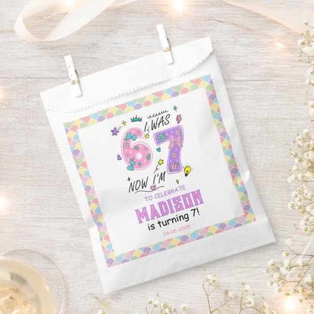 Sacolinha Rainbow 7th Birthday | I Was 6, Now 7 | Kids (Cortado)