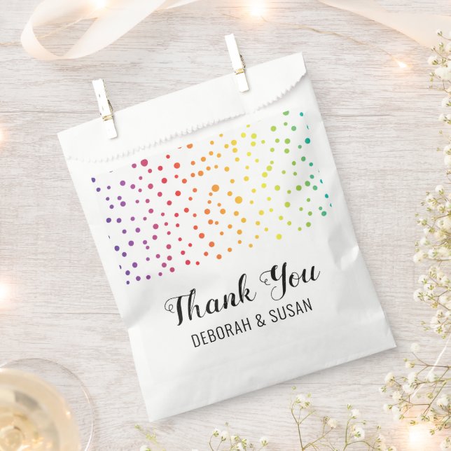 Sacolinha Rainbow confetti, árvores Obrigado casamento lésbi (Cortado)