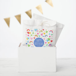 Sacolinha Rainbow Hearts 4th Birthday Party Name Blue