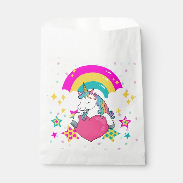 Sacolinha Rainbow Unicorn com estrelas (Frente)